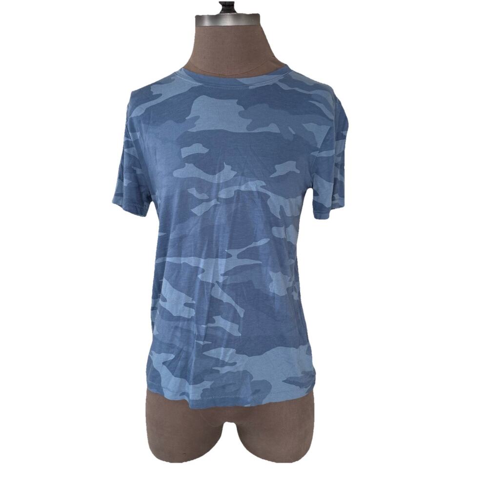 Splendid Women's Blue Camo Printed Short-Sleeve Crew Neck Tee-Shirt Size Small